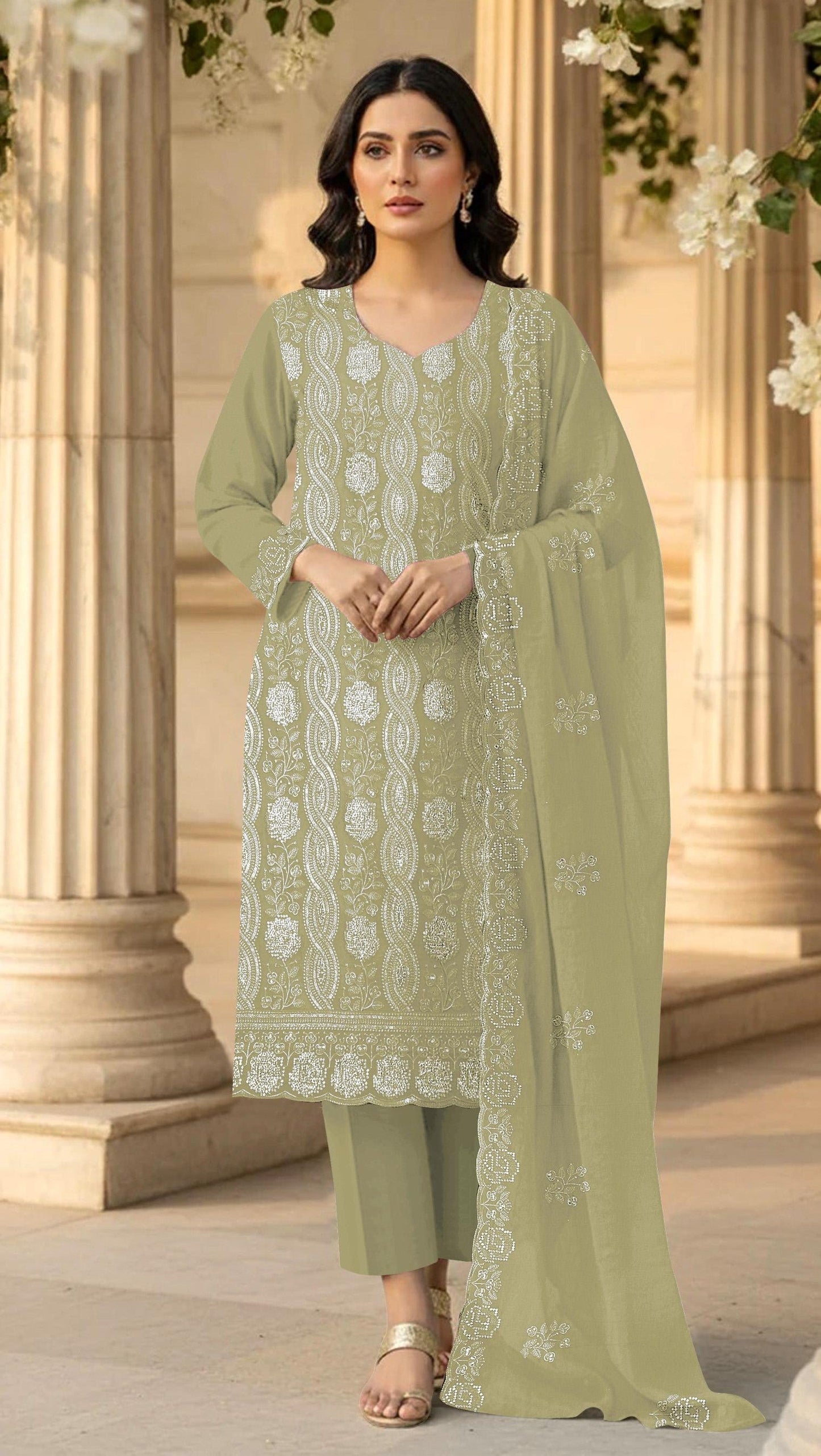 Anaita Green Faux Georgette Suit With Embroidery & Sequence Work