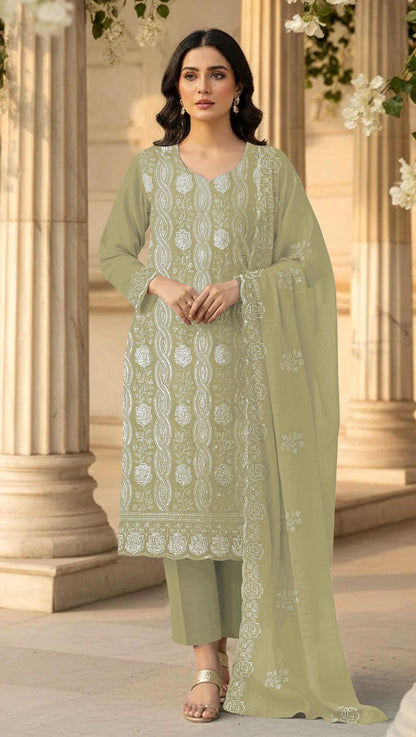 Anaita Green Faux Georgette Suit With Embroidery & Sequence Work