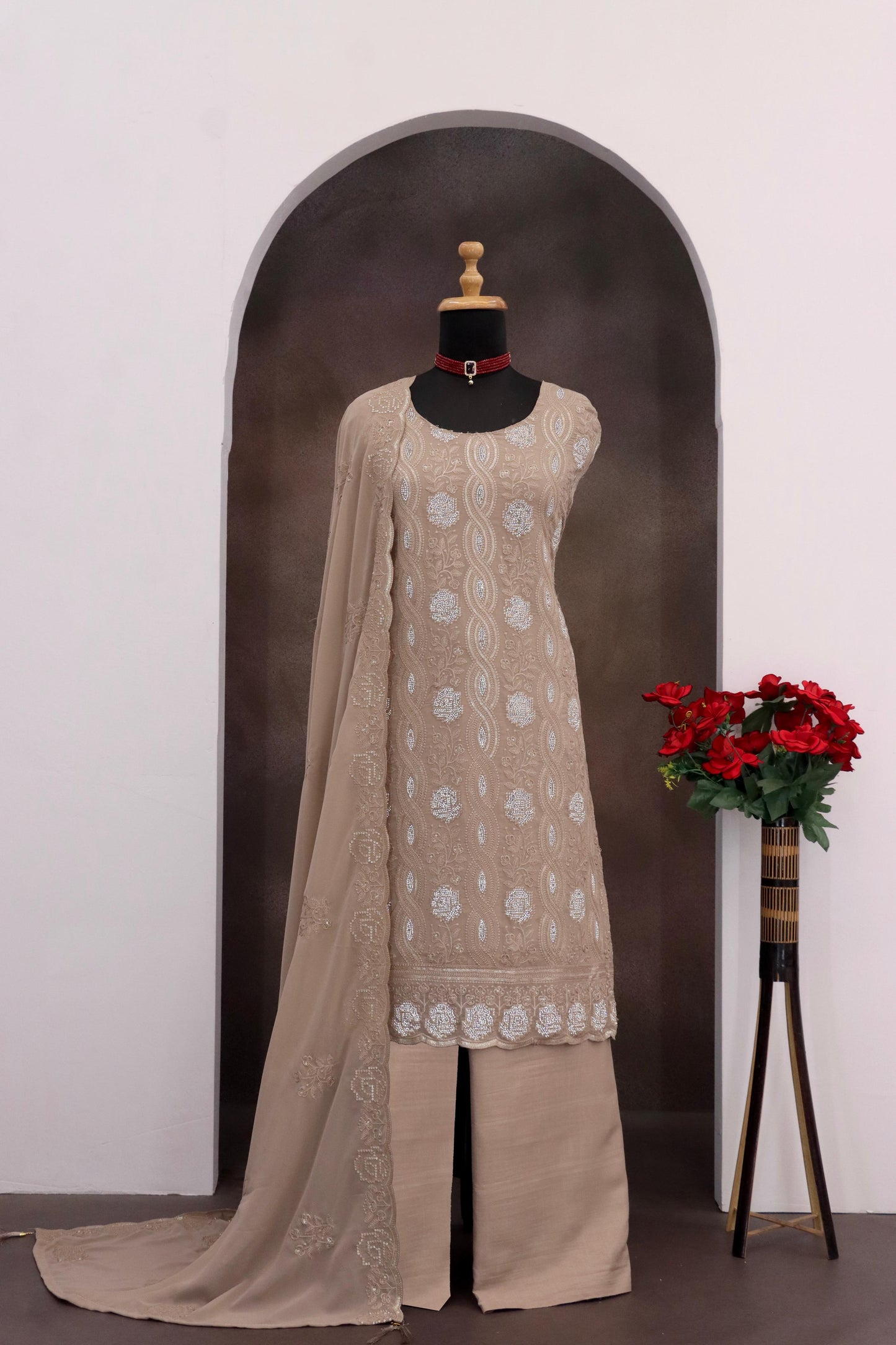 Anaita Chiku Faux Georgette Suit With Embroidery & Sequence Work