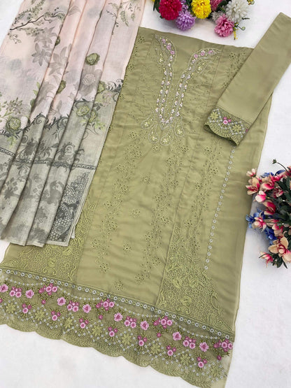 Anaita Mehndi Faux Georgette Suit With Embroidery Work