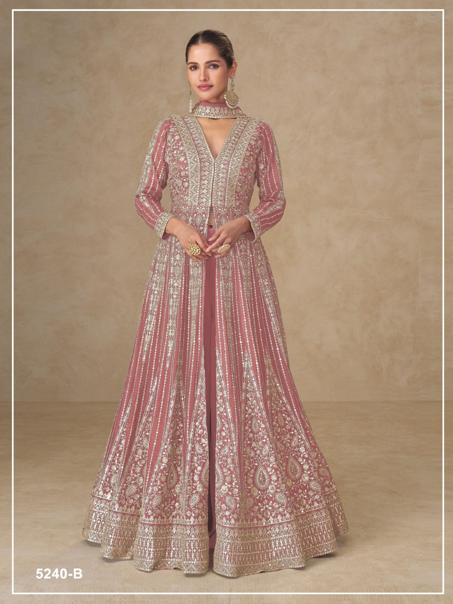 Anaita Peach Chinon Stitched Anarkali Suits With Embroidery & Sequence Work