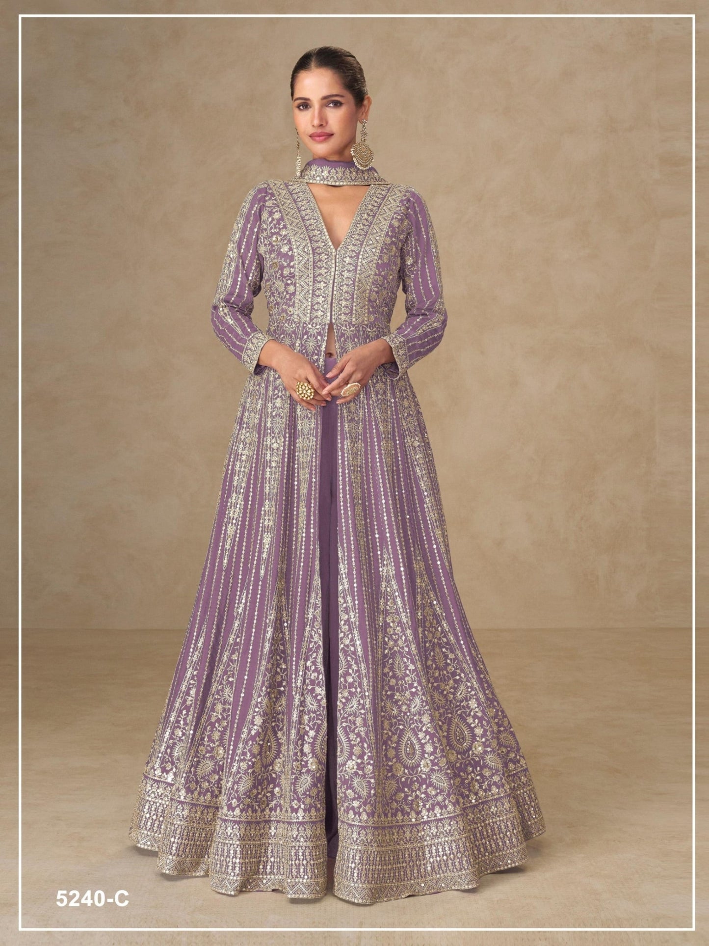 Anaita Lavender Chinon Stitched Anarkali Suits With Embroidery & Sequence Work