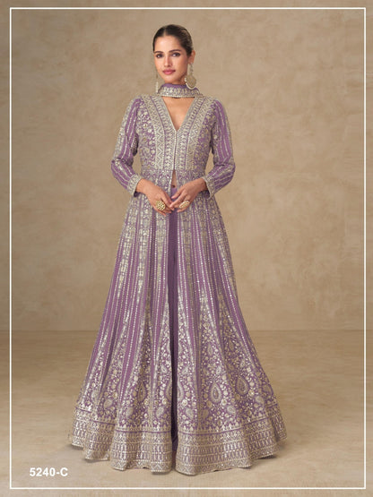 Anaita Lavender Chinon Stitched Anarkali Suits With Embroidery & Sequence Work