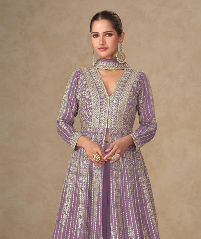 Anaita Lavender Chinon Stitched Anarkali Suits With Embroidery & Sequence Work