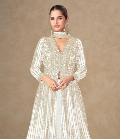 Anaita White Chinon Stitched Anarkali Suits With Embroidery & Sequence Work