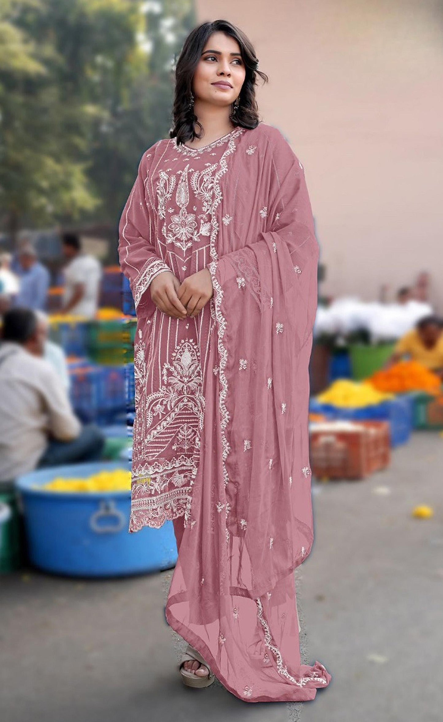 Anaita Pink Chiffon Semi Stitched Suit with Embroidery & Sequence Work