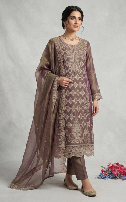 Anaita Purple Silk Suit with Embroidery & Sequence Work