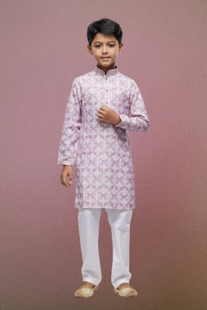 Raivat Ethnic Cotton Thread Work Kids Kurta Pajama In Pink Colour