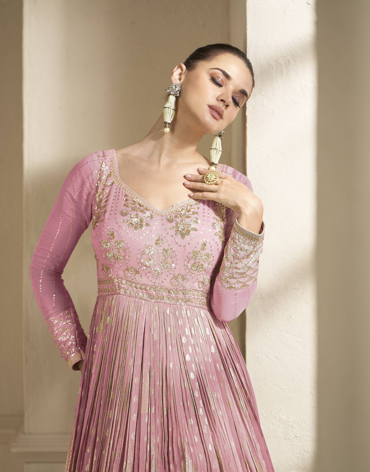 Anaita Purple Embroidered Viscose Jacquard Anarkali Suit