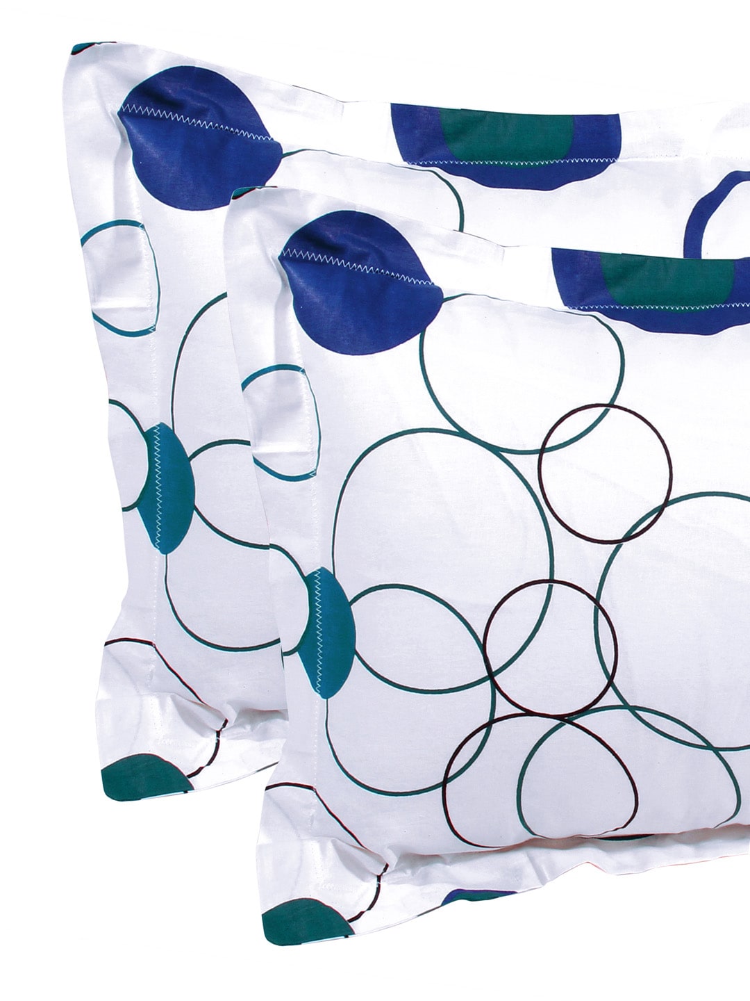 Story@home White & Blue Geometric 186 TC Cotton 1 Queen Bedsheet with 2 Pillow Covers