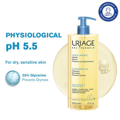 Uriage Cleansing Oil with 25% Glycerin Dermat Recommended Gently Cleanses & Moisturizes Face & Body