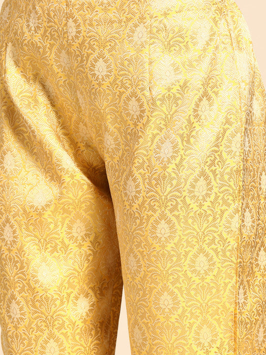 Anayna Women Yellow & Teal Blue Woven Design Kurta with Trousers & Dupatta