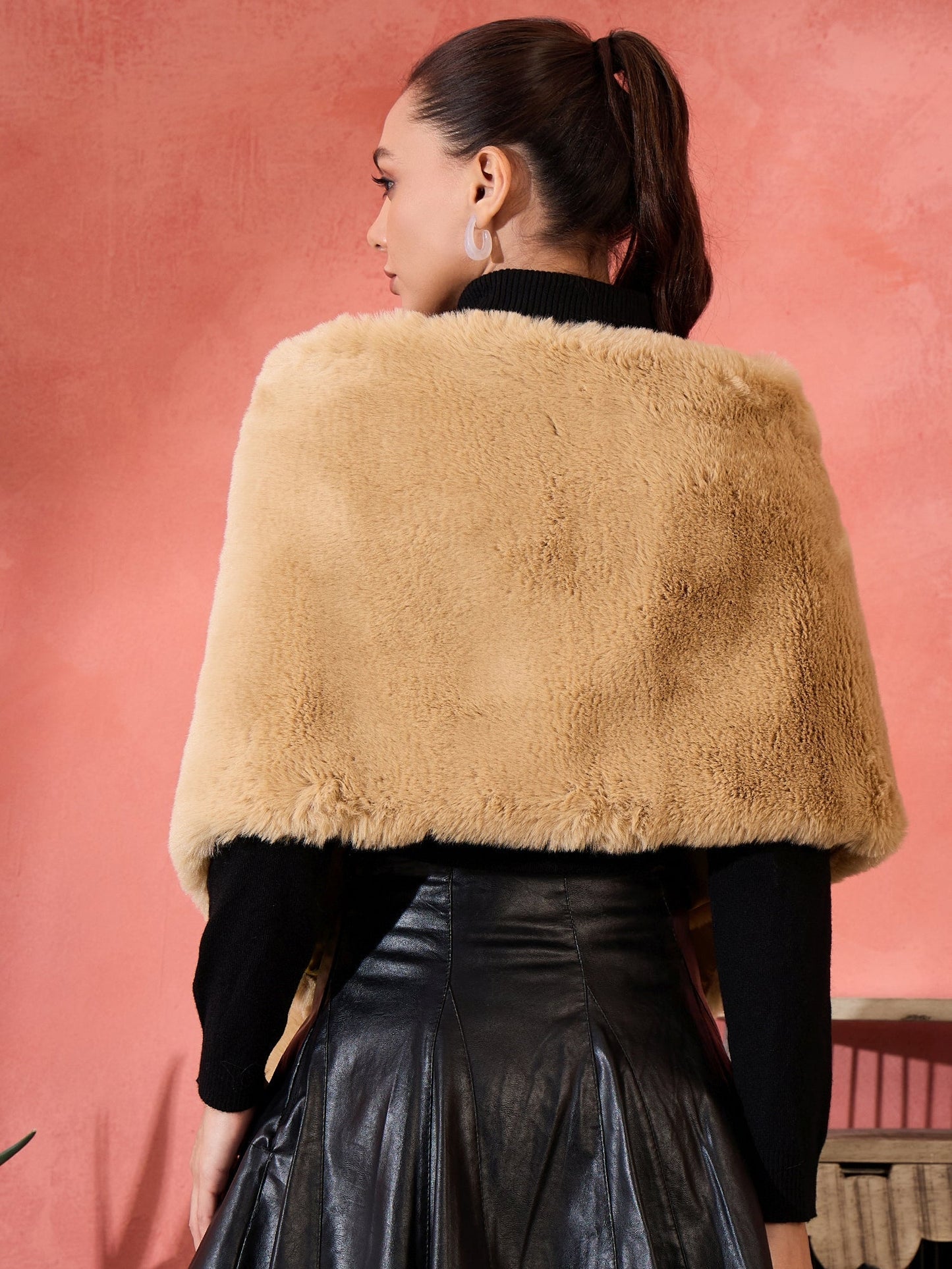 InWeave Beige Rabit Faux Fur Cape