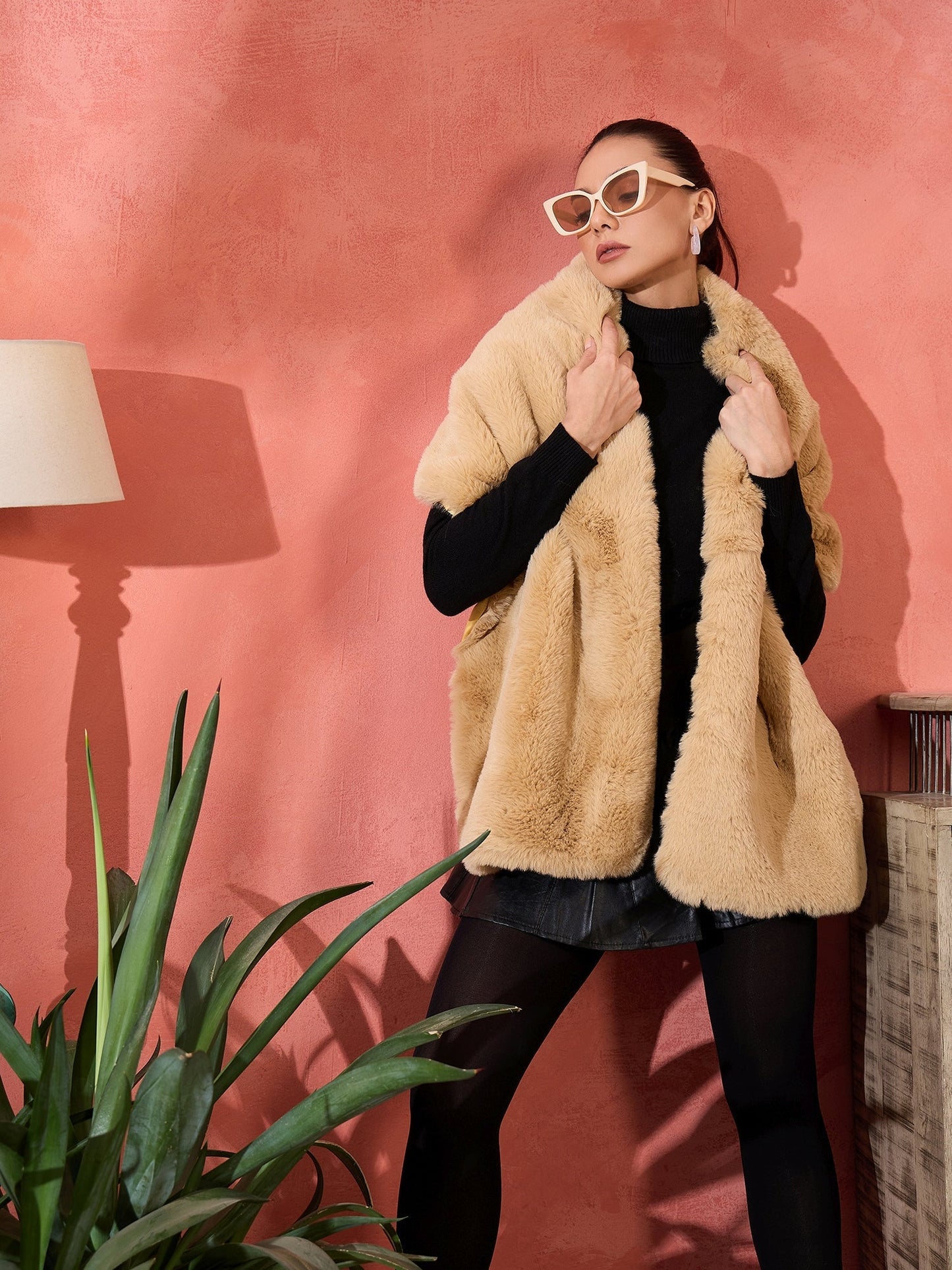 InWeave Beige Rabit Faux Fur Cape
