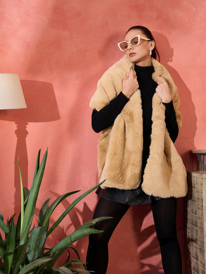 InWeave Beige Rabit Faux Fur Cape