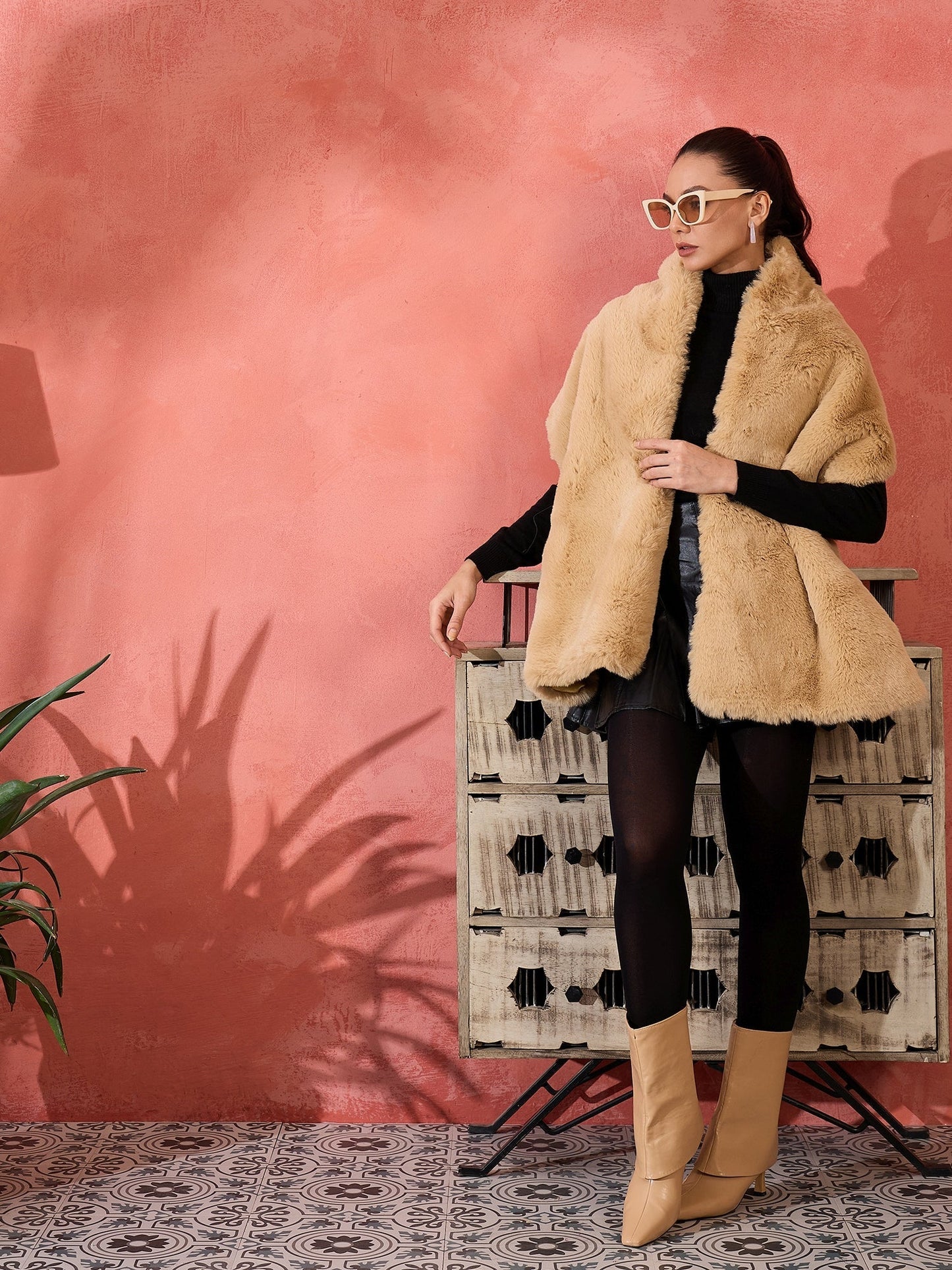 InWeave Beige Rabit Faux Fur Cape