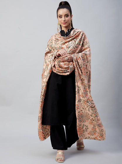 InWeave Peach Printed Velvet Shawl