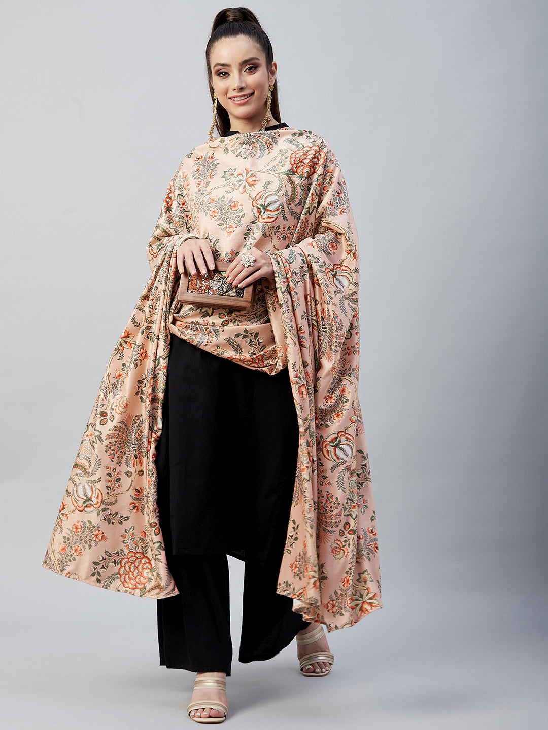 InWeave Peach Printed Velvet Shawl