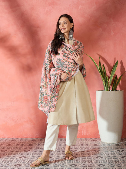 InWeave Peach Printed Velvet Shawl