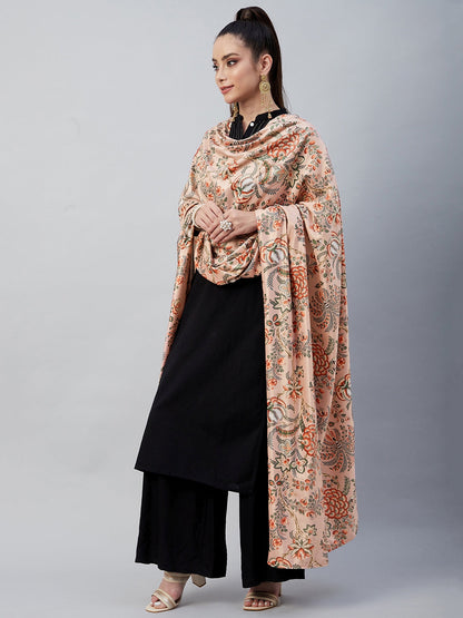 InWeave Peach Printed Velvet Shawl