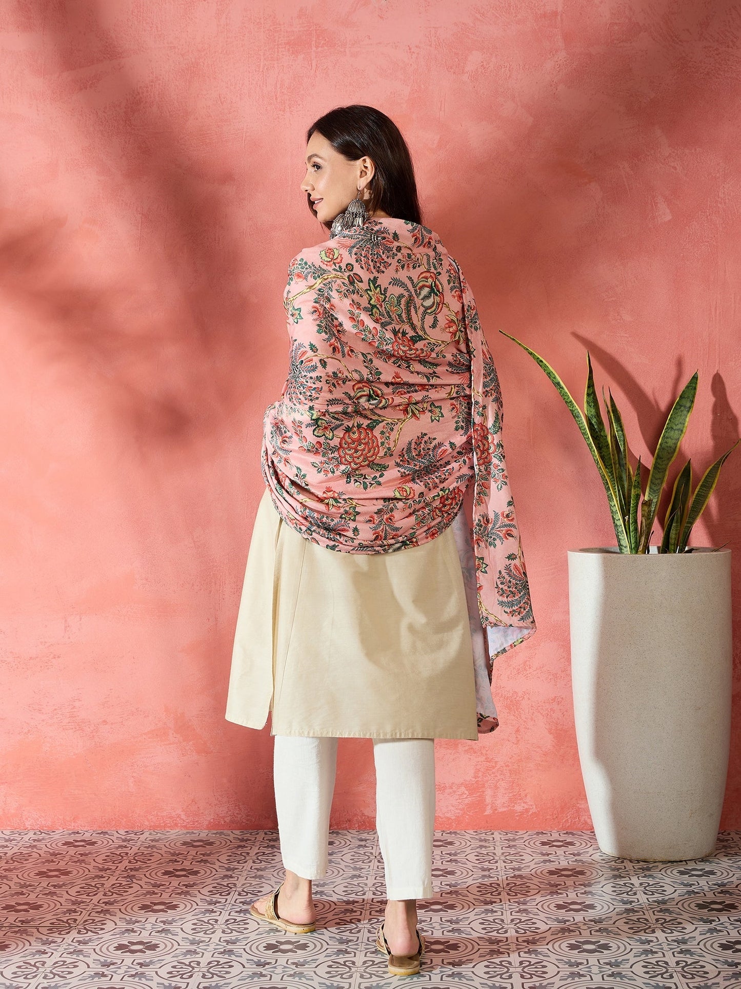 InWeave Peach Printed Velvet Shawl
