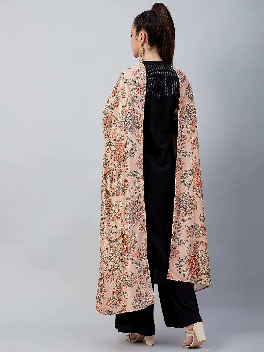 InWeave Peach Printed Velvet Shawl