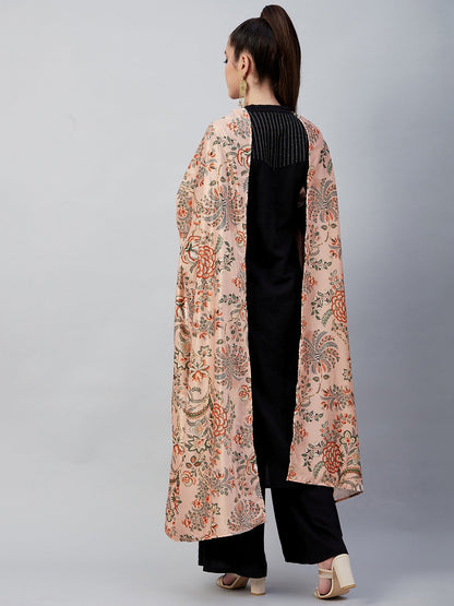 InWeave Peach Printed Velvet Shawl