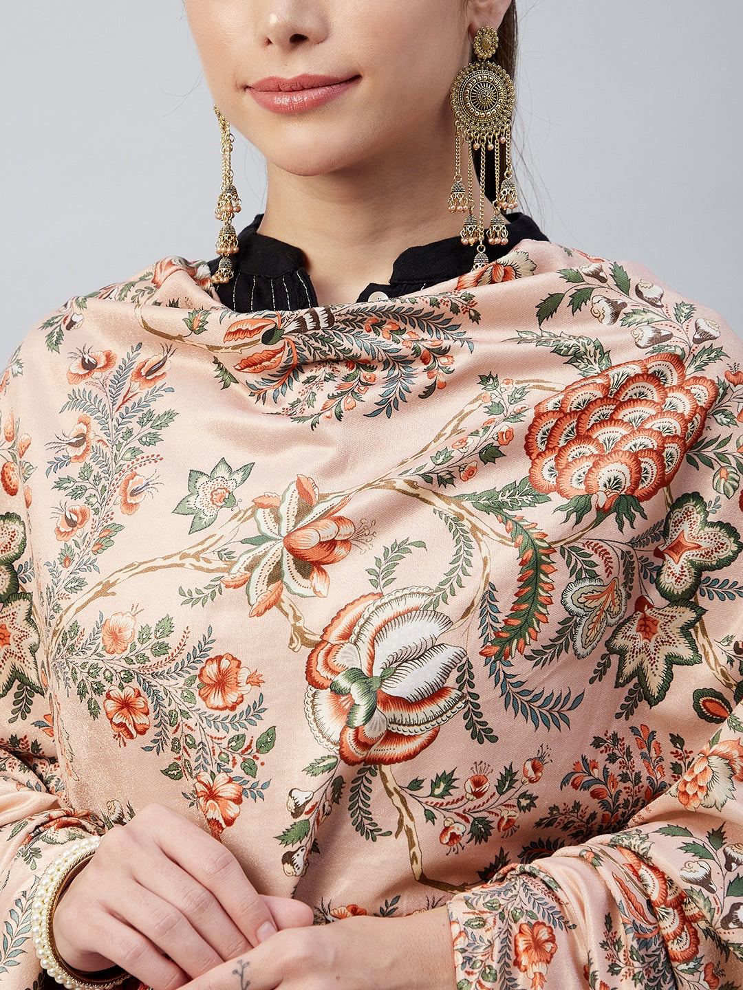 InWeave Peach Printed Velvet Shawl