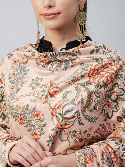 InWeave Peach Printed Velvet Shawl