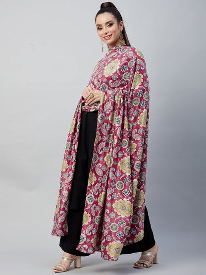 InWeave Red Printed Velvet Shawl