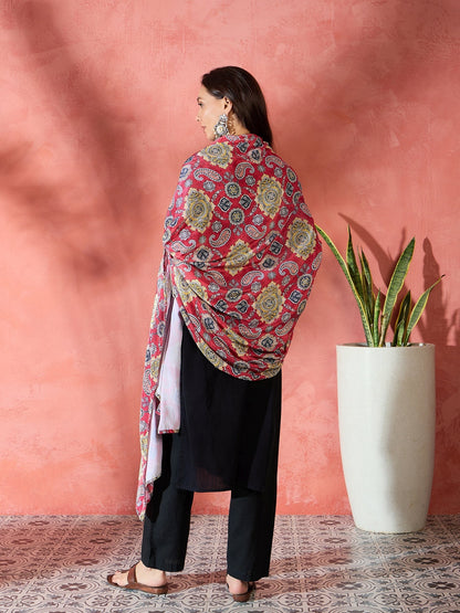 InWeave Red Printed Velvet Shawl