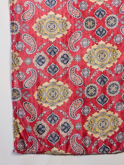 InWeave Red Printed Velvet Shawl