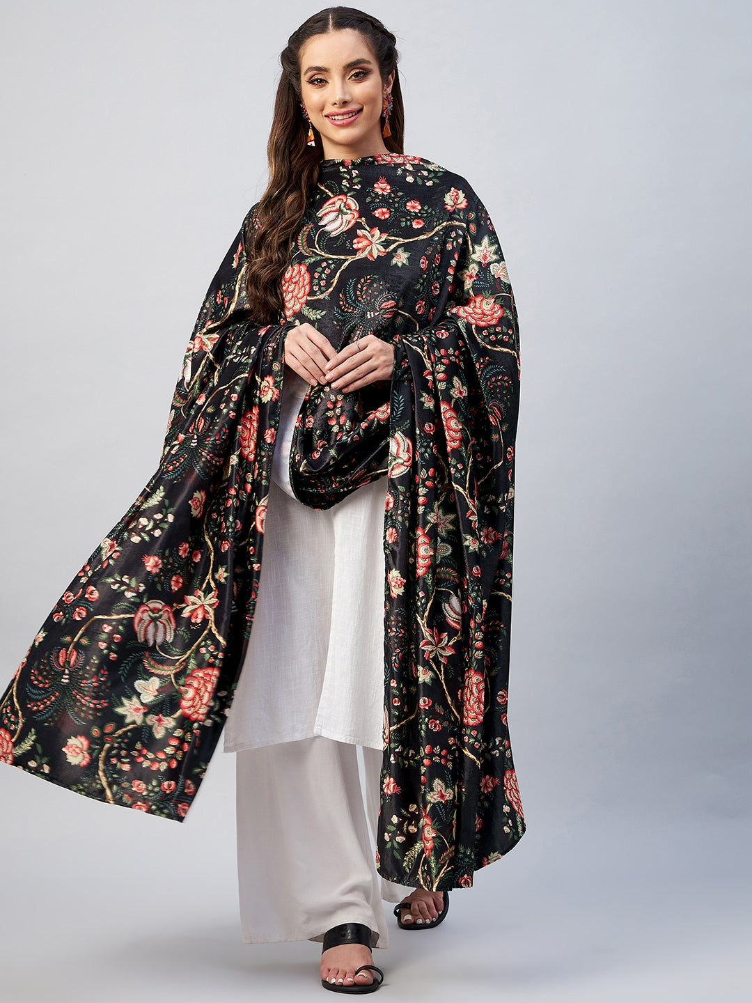 InWeave Black Printed Velvet Shawl