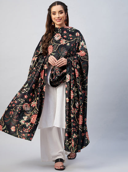 InWeave Black Printed Velvet Shawl