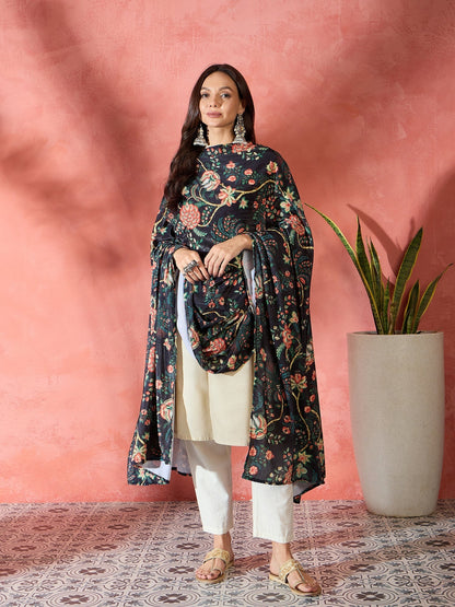 InWeave Black Printed Velvet Shawl