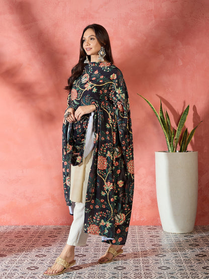 InWeave Black Printed Velvet Shawl