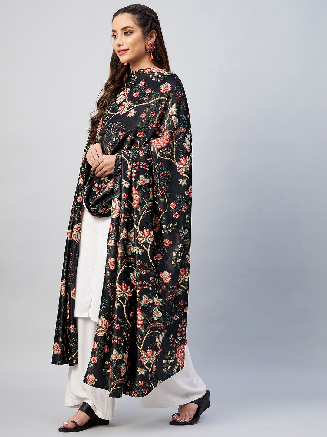 InWeave Black Printed Velvet Shawl