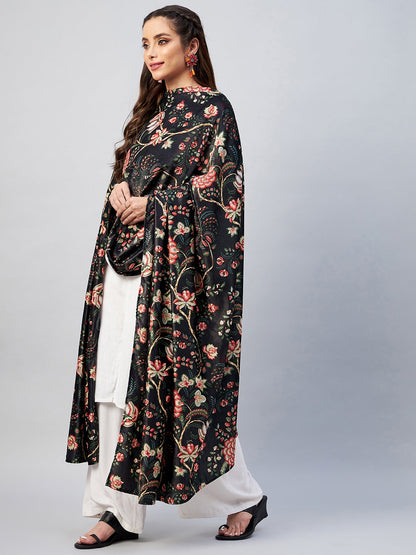 InWeave Black Printed Velvet Shawl