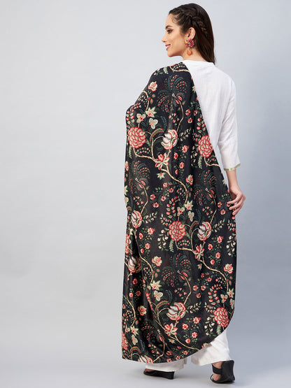 InWeave Black Printed Velvet Shawl