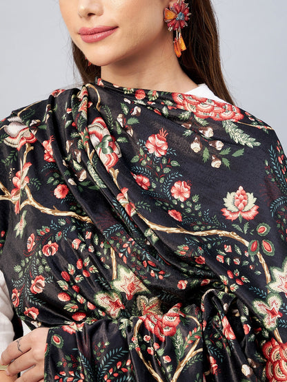 InWeave Black Printed Velvet Shawl