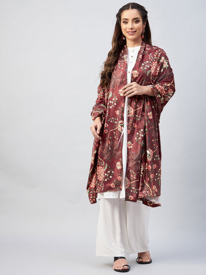 InWeave Maroon Printed Velvet Shawl