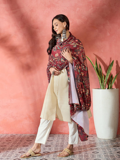 InWeave Maroon Printed Velvet Shawl