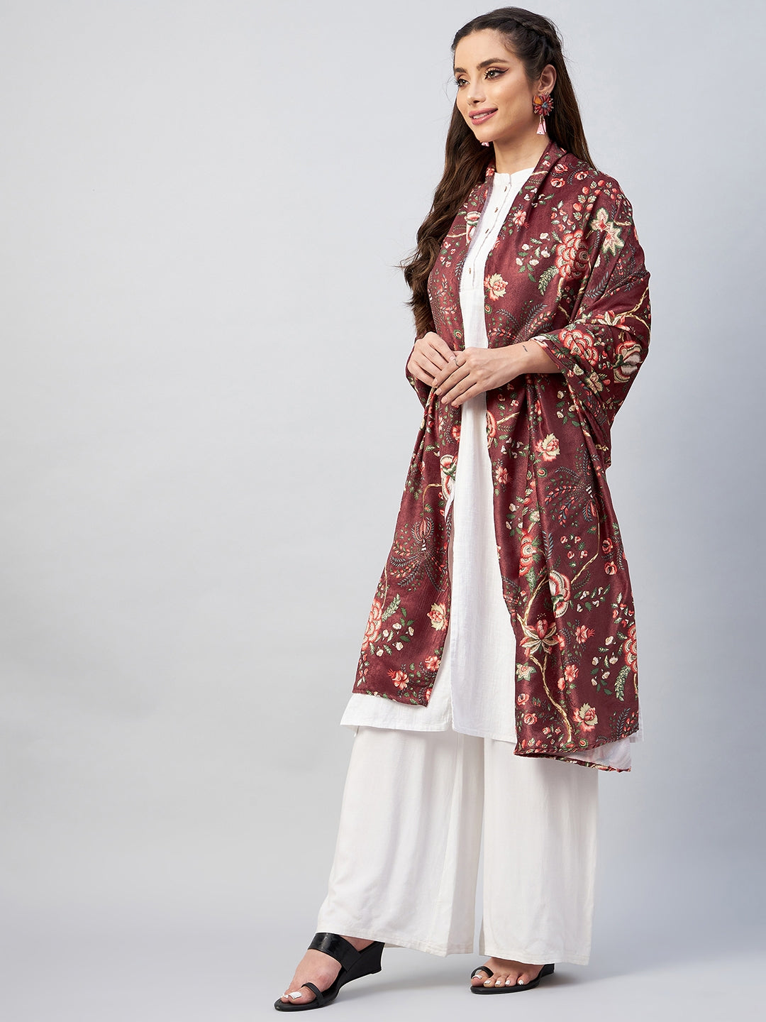 InWeave Maroon Printed Velvet Shawl