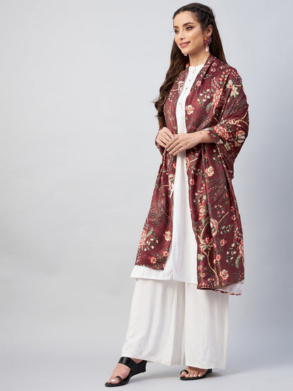 InWeave Maroon Printed Velvet Shawl
