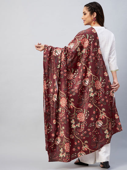 InWeave Maroon Printed Velvet Shawl