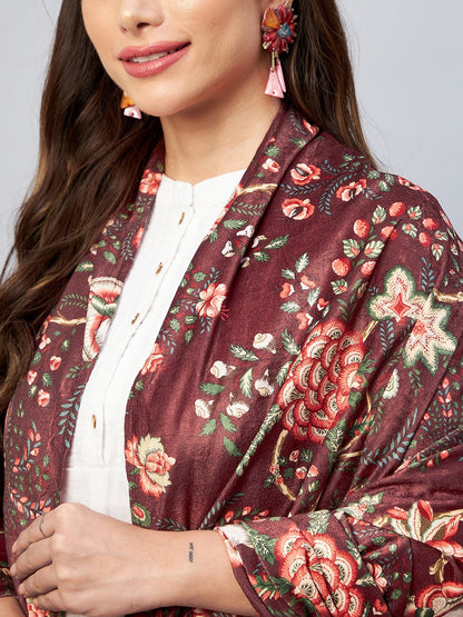 InWeave Maroon Printed Velvet Shawl