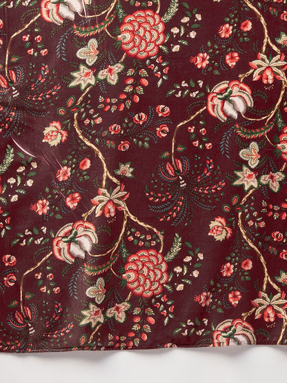 InWeave Maroon Printed Velvet Shawl