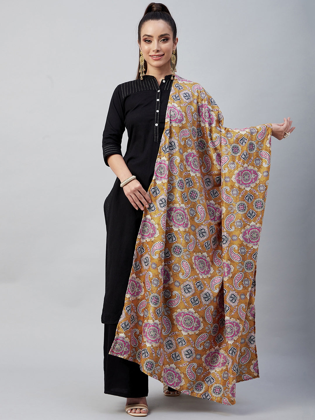 InWeave Yellow Printed Velvet Shawl
