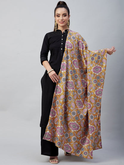 InWeave Yellow Printed Velvet Shawl