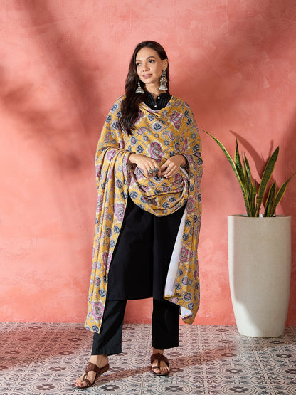 InWeave Yellow Printed Velvet Shawl